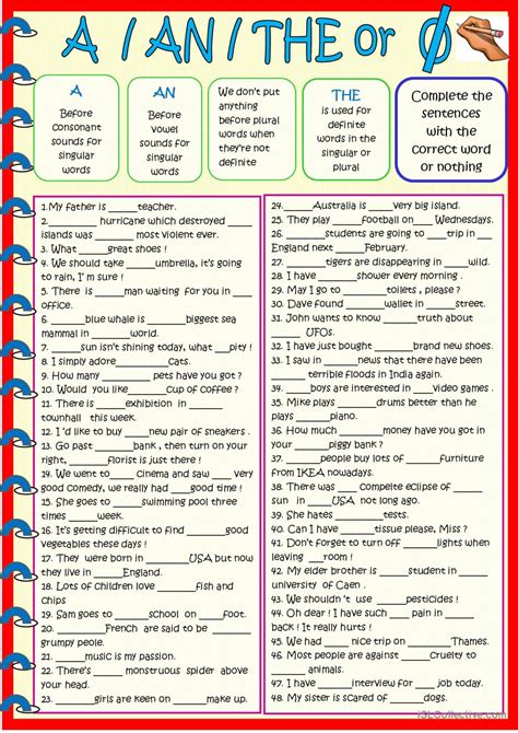 Aanthe Or Zero Article Practice Ge English Esl Worksheets Pdf And Doc