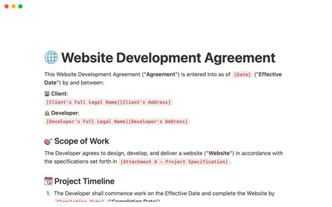 Website Development Agreement Notion Template