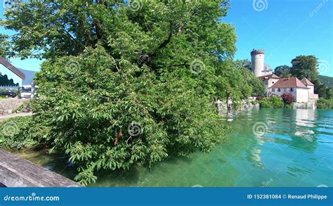 Medieval Castle On Annecy Lake In Alpes Mountains France Stock Footage