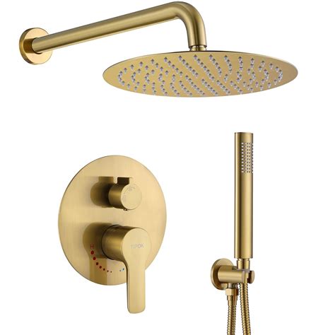 Buy Tipok Brushed Gold Shower System With 10 Inch Rain Shower Head And Handheld Gold Shower