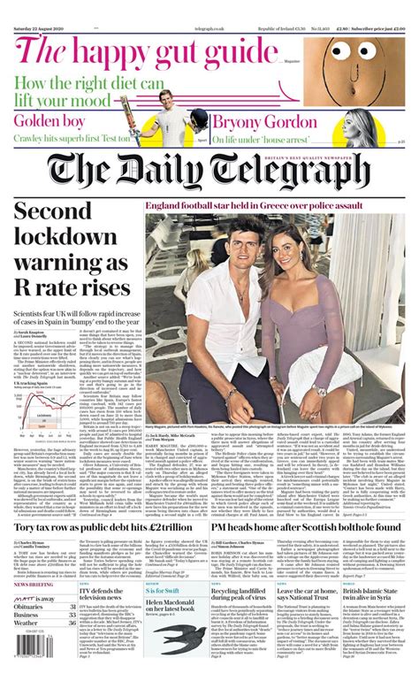 Daily Telegraph Front Page 22nd Of August 2020 Tomorrows Papers Today