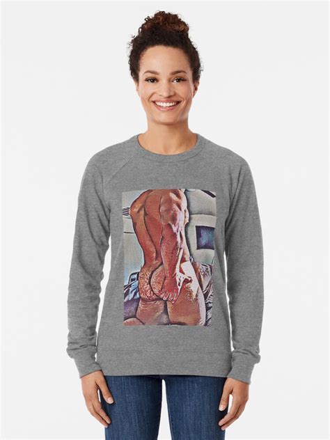 Sexy Hairy Man Touching His Butt Cheeks Male Nude Male Butt Lightweight Sweatshirt By Male
