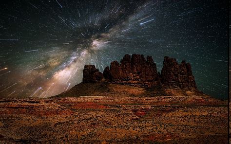Nature Landscape Desert Starry Night Long Exposure Milky Way Galaxy