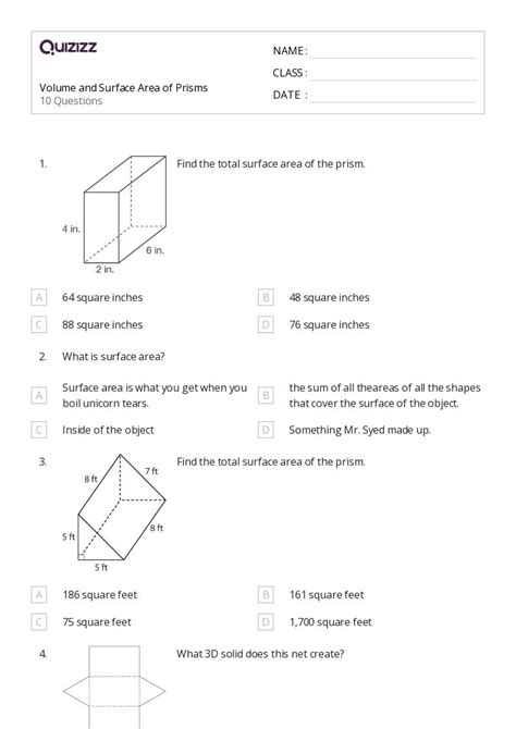 50 Volume And Surface Area Worksheets For 10th Class On Quizizz Free