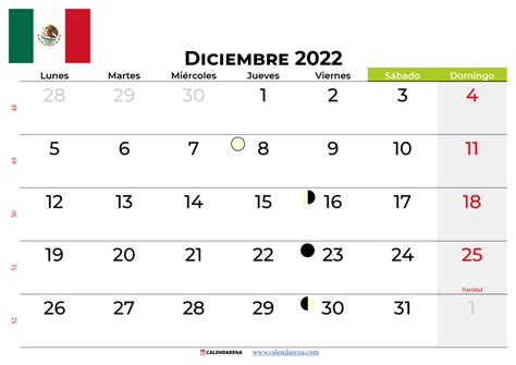 Calendario Diciembre 2022 México Para Imprimir