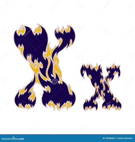 Fiery Font Blue Letter X On A White Background Stock Vector