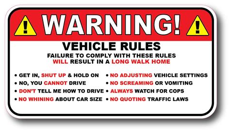 Warning Vehicle Rules Instructions Safety Funny Adhesive Etsy