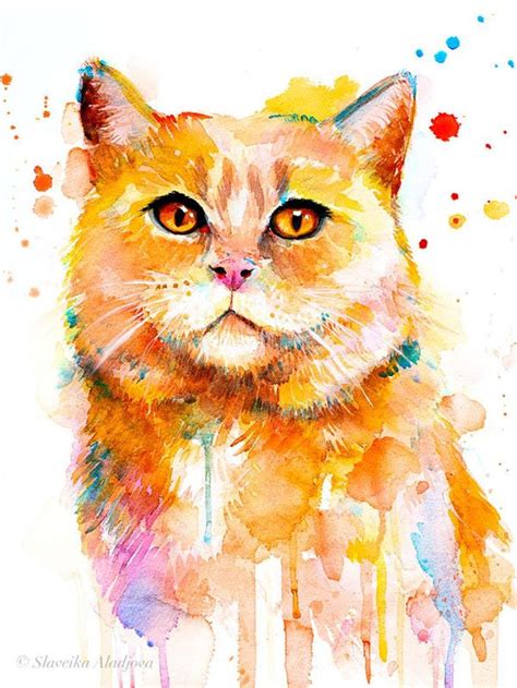 Gato Acuarela Pintura Impresión Por Esclavoika Aladjova Arte Etsy