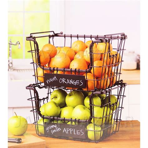 2x Mikasa Kitchen Wire Fruit Basket Vegetable Hartney Stacking Storage