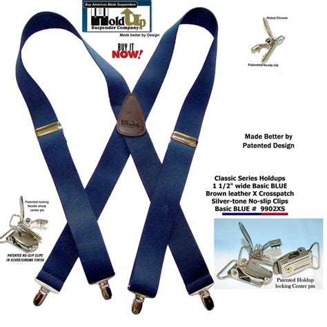 Holdup Brand Classic Series Basic Dark Blue X Back Suspenders With Pat