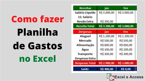 Como Fazer Planilha De Gastos Youtube