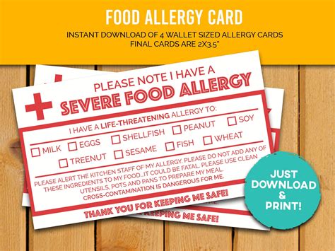 Food Allergy Card Top 9 Printable Food Allergens For Child And Adult