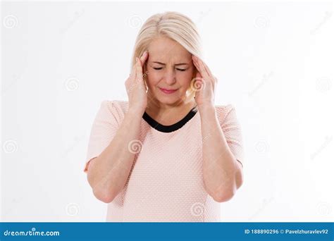 Woman Head Pain Woman Migraine Hangover Suffering Female Stock Photo