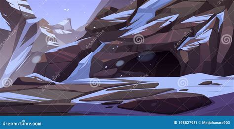 Entrance To Cave In Mountain With Ice And Snow Stock Vector