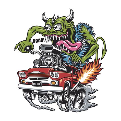 Monster Driving Hot Rod Cartoon Vector Graphics Vector Art At