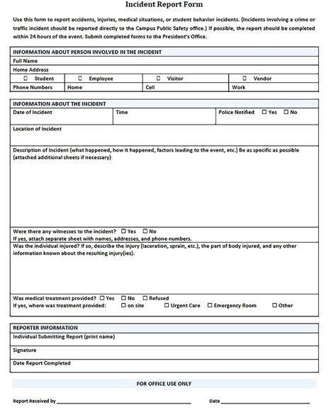 Blank Incident Report Template Incident Report Form Incident Report