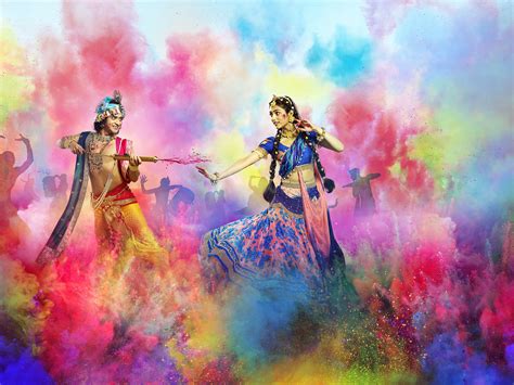 Radha Krishna Playing Holi Wallpaper