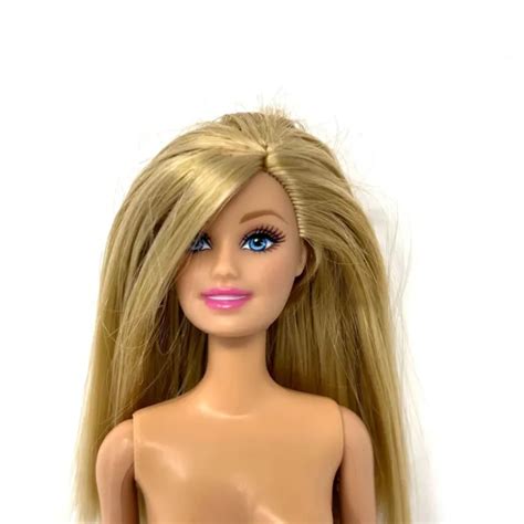 Nude Barbie Doll Light Brown Hair Blue Eyes Pink Lips Belly Button