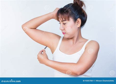 Woman Plucking Hairy Armpits Stock Image Image Of Armpit Hairy 92057801