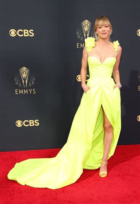 All Kaley Cuoco 2021 Emmys Red Carpet Pictures In Yellow Dress