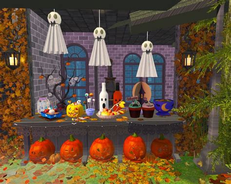 An Animated Halloween Scene With Pumpkins And Decorations