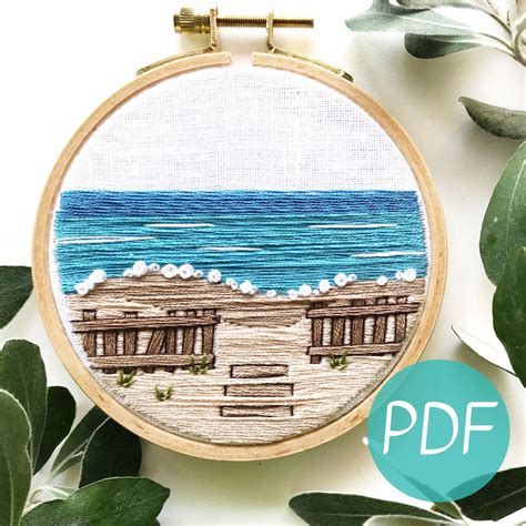 A Day At The Beach Hand Embroidery Pattern Pdf Etsy