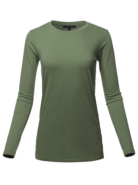 a2y women s basic solid soft cotton long sleeve crew neck top shirts dark olive 3xl