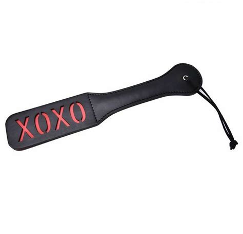 Black Xoxo Pu Leather Spanking Paddle For Bdsm Sex