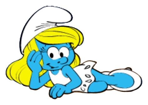the smurf is laying down with her hand on her head and eyes closed