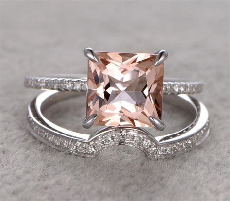 18k white gold oval pink peach morganite diamond halo split shank engagement promise wedding anniversary ring 11x9 regular price $1,699 view 1.50 Carat Peach Pink Morganite (princess cut Morganite) Diamond Engagement Ring Wedding Bridal ...