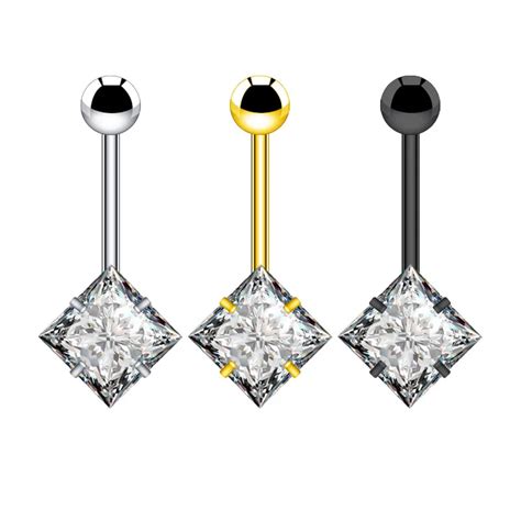 Fashion Sexy Belly Button Rings Surgical Steel Square Cubic Zircon 8mm Navel Piercing Jewelry