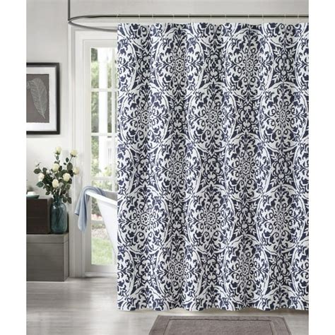 100 Cotton Navy Blue And White Fabric Shower Curtain Medallion Design 72 X 72