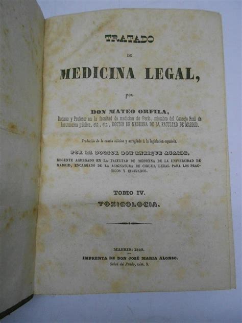 Tratado De Medicina Legal By Orfila Mateo Librería J Cintas