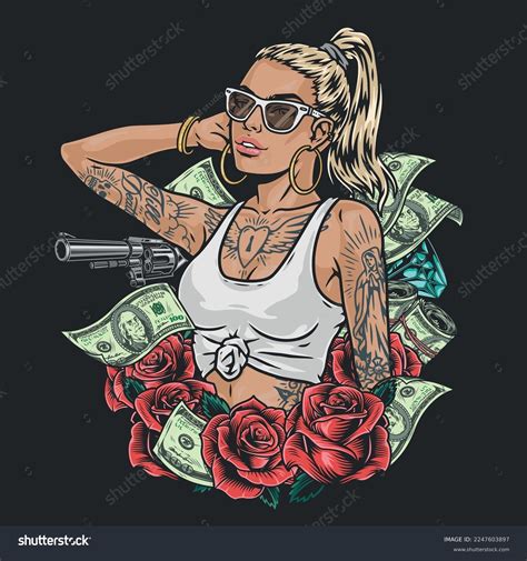 Gangster Girl With Gun Tattoos