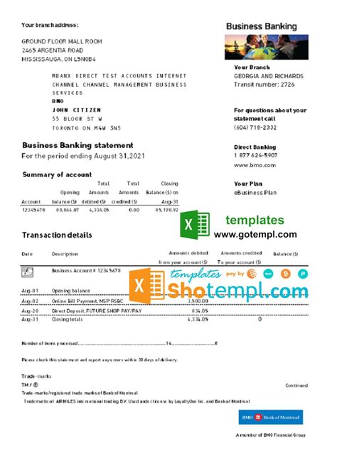 Usa Bmo Bank Of Montreal Bank Proof Of Address Statement Template In