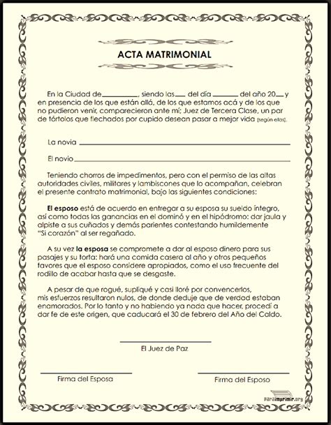 Acta De Matrimonio Falsa Para Editar Imprimir Gratis