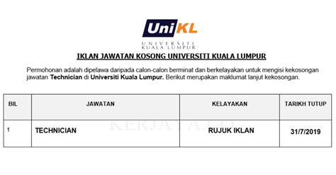 We did not find results for: Permohonan Jawatan Kosong Universiti Kuala Lumpur (UniKL ...
