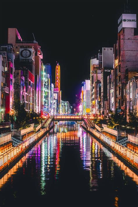 High Rise Building Night Osaka Japan Hdr City Urban Cityscape