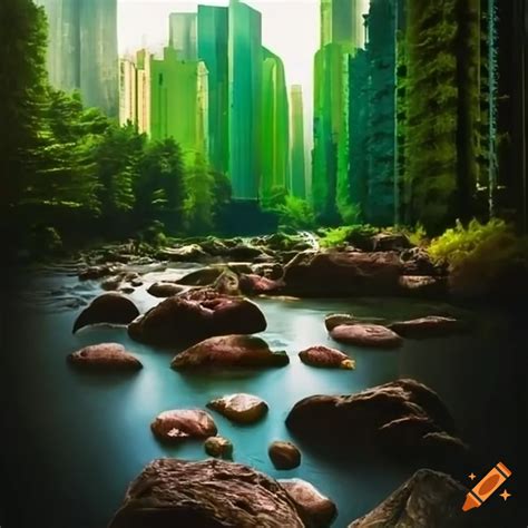 Urban Forest And River Landscape