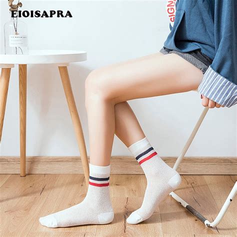 Eioisapra Hollow Out Harajuku Striped Breathable Socks Casual Creative Japan Cotton Socks Women