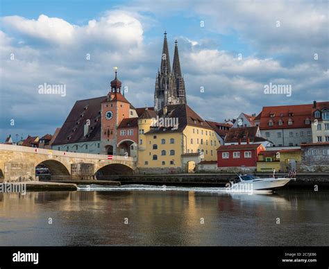 Regensburg Old Town Cathedral Bridge Tower Stone Bridge Danube