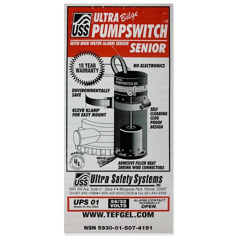 Ultra Safety Systems Pump Switch Sr Ups V Bilge Float Switch
