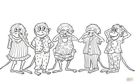 Five Little Monkeys Jumping On The Bed Monkey Coloring Pages Five