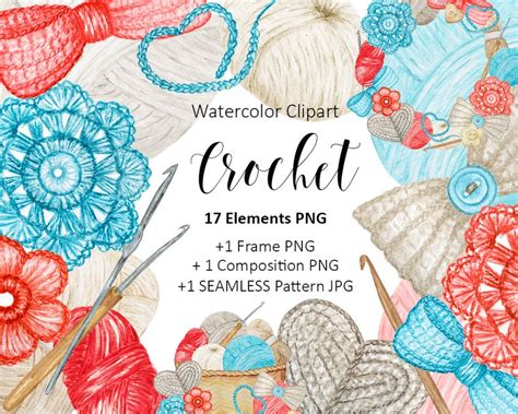 Watercolor Clipart Hobby Crocheting Crochet logotype hook | Etsy