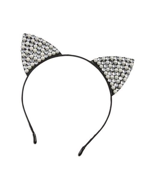 Rhinestone And Pearl Cat Ears Headband In 2021 Ear Headbands Cat Ears