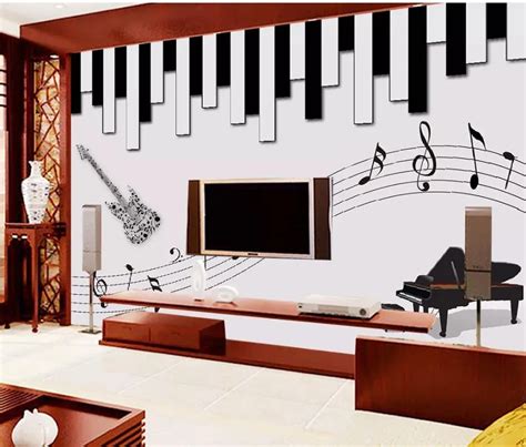 3d Musique Mural Piano Guitare Fond Mur Moderne Papier Peint Pour Le