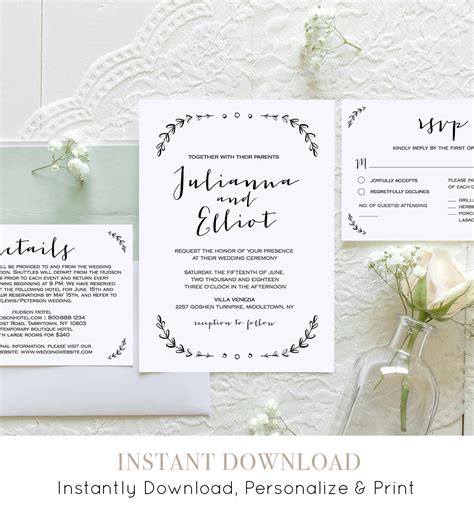 Pick out one of our templates and personalize for every occasion. Wedding Invitation Set Template, Printable Rustic Wedding ...
