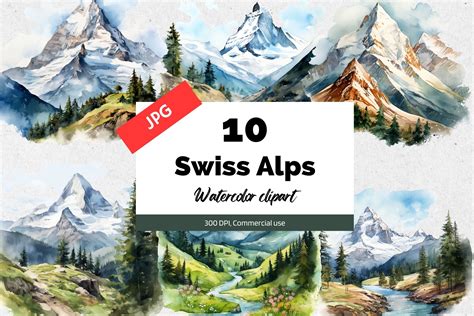 Watercolor Swiss Alps Clipart  Graphic By Kiwicakestudio · Creative
