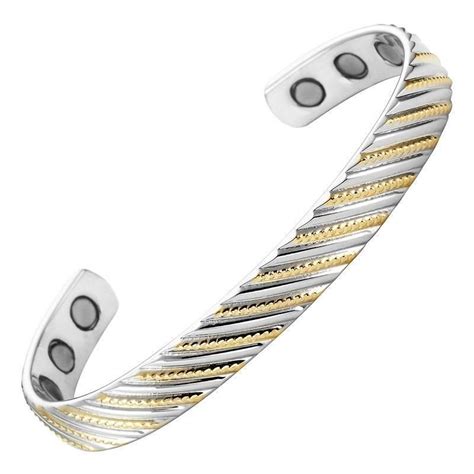 2 Tone Silver And Gold Cuff Magnetic Therapy Bangle Bracelet Magnetic