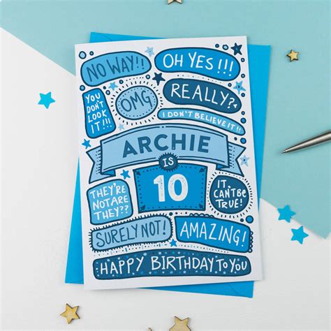 10th Omg Birthday Personalised Illustrated Card Blue By A Is For Alphabet